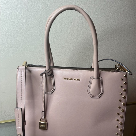 Baby pink, Michael Kors satchel with gold features. - Picture 2 of 7
